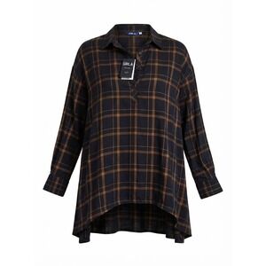 GRLA Georg Roth LA Womens Plaid Shirt Dress Black Orange High Low Tunic NWT L/XL